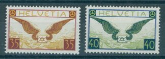 SWITZERLAND AIRPOST 35 c. and 40 c. WINGS, GRILLED PAPER 1935, LIGHTLY HINGED