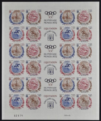 MONACO, XXth OLYMPIC GAMES 1972, FULL SHEET IMPERFORATE NEVER HINGED