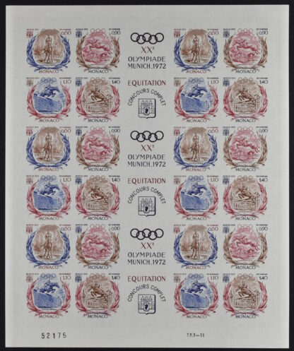 MONACO, XXth OLYMPIC GAMES 1972, FULL SHEET IMPERFORATE NEVER HINGED