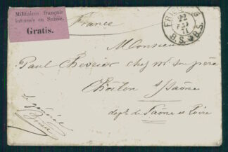 SWITZERLAND, GRATIS-STAMP FROM FRIBOURG TO CHALLON SUR SAÔNE