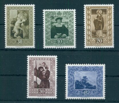 LIECHTENSTEIN, FAMOUS PAINTINGS, 5 DIFFERENT STAMPS 1951-53, MNH