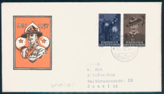 LIECHTENSTEIN, SCOUTS 1957, SE-TENANT PAIR ON CACHETED FDC