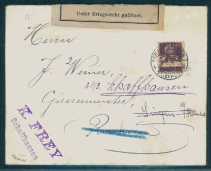 15 Rp. TELL auf Brief 1918 n. Ramsen, ins Ausland nachgesandt und zensuriert und zurück