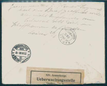 15 Rp. TELL auf Brief 1918 n. Ramsen, ins Ausland nachgesandt und zensuriert und zurück - Image 2