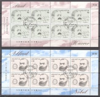 SWITZERLAND, SWEDEN COMBO ISSUE NOBEL PRIZE WINNERS MINISHEETS 1997 FD CANCEL