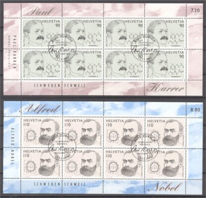 SWITZERLAND, SWEDEN COMBO ISSUE NOBEL PRIZE WINNERS MINISHEETS 1997 FD CANCEL