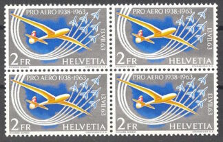 SWITZERLAND, 2 FRANCS SILVER-BIRD AIRPOST 1962 BLO4 NH **