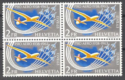 SWITZERLAND, 2 FRANCS SILVER-BIRD AIRPOST 1962 BLO4 NH **