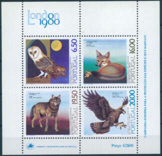 PORTUGAL, SOUVENIR SHEET PROTECTED ANIMALS / STAMP EXPO LONDON 1980 NH