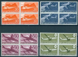 LIECHTENSTEIN, AIRPOST 1960 NH SET BLOCKS OF 4 / <i>Liechtenstein, Luftpost 1960, postfrische Serie in Viererblöcken</i>