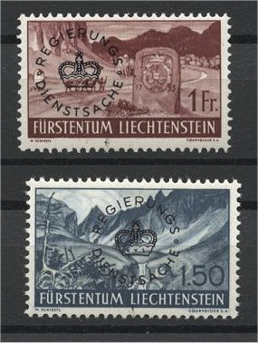 LIECHTENSTEIN OFFICIALS 1 Fr. and 1.50 Fr. 1937-38 NEVER HINGED