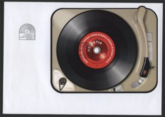 SWITZERLAND, MODERN RARITY, PHONOGRAPH + PLAYER + RECORD SOUVENIR SHEET, RARE FDC / <i>SCHWEIZ, Moderne Rarität. Block „Plattenspieler mit Schallplatte und Marke“, seltener FDC.</i>