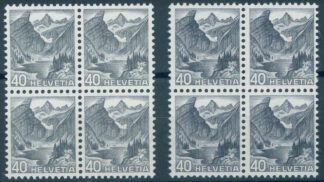 SWITZERLAND – 40 c. Seealpsee 1936, both paper types, NH blocks of 4 / <i>SCHWEIZ – 40 Rp. Seealpsee 1936, beide Papiersorten, postfrische Viererblocks</i>