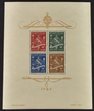 PORTUGAL, SOUVENIR SHEET 100 ANNIV. NAVAL SCHOOL, NH / <i> PORTUGAL, BLOCK MARINE SCHULE 1945 postfrisch</i>>
