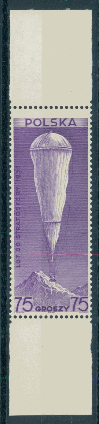 POLAND, STRATOSPHERE BALOON 1938, STAMP FROM SOUVENIR SHEET NEVER HINGED / <i> POLEN – STRATOSPHÄRENBALLON, MARKE AUS BLOCK 1938 POSTFRISCH </i>