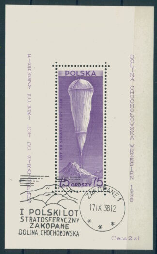 POLAND, STRATOSPHERE BALOON, SOUVENIR SHEET 1938 VFU <i></i>Polen – Stratosphärenballon, Block gestempelt 1938</i>