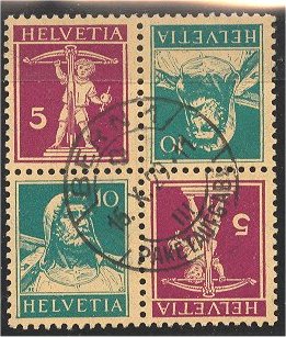 SWITZERLAND, SE-ENANT 5+10 CENTIMES Tell Boy and Tell Father, IN PAIR, USED! (Kopie)