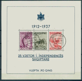 ALBANIA, FIRST SOUVENIR SHEET 1937 USED / <i>Albanien, erster Block 1937, gebraucht</i>