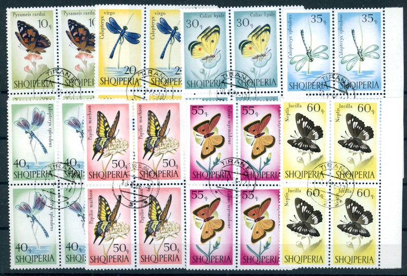 ALBANIA, BUTTERFLIES 1966, VFU SET BLOCKS OF 4 / <i>ALBANIEN, SCHMETTERLINGE 1966, sehr schön gestempelter Satz in Viererblocks</i>