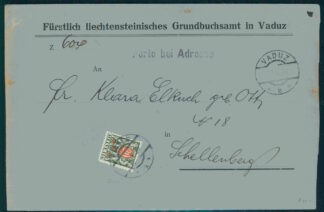 LIECHTENSTEIN, SWISS POSTAGE DUE STAMP 20 c 1926 ON DOCUMENT / <i>