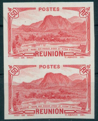 FRENCH COLONIES - REUNION 50 CENTIMES  IMPERF PAIR, PERFECT NH PAIR / <i>Französische Kolonien – Reunion 50 Centimes, ungezähntes Paar, tadellose Erhaltung, postfrisch