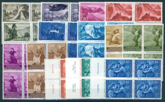 LIECHTENSTEIN, DEFINITIVES 1959-64 IN NH BLOCKS OF 4 / <i>Liechtenstein, Dauerserie 1959–64 in postfrischen Viererblocks.</i>