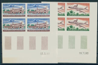 DAHOMEY (BENIN), AIRPORT COTONOU OPENING 1963, IMPERFORATED SET, BLOCKS OF 4, NH / <i>Dahomey (Benin), Eröffnung des Flughafens Cotonou 1963, ungezähnte Ausgabe, Viererblöcke, postfrisch.</i>