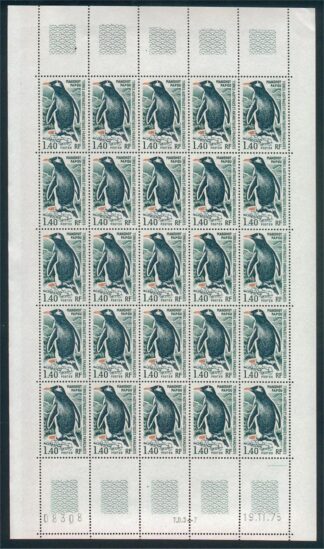 FRENCH SOUTHERN and ANTARCTIC TERRITORIES "Gentoo Penguin" FULL SHEET NEVER HINGED **! / <i>Französische Süd- und Antarktisgebiete „Eselspinguin“, vollständiger Bogen, postfrisch!</i>