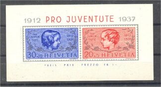 SWITZERLAND, SOUVENIR SHEET PRO JUVENTUTE 1937 MNH! / <i>SCHWEIZ – Block „Pro Juventute 1937“, postfrisch</i>
