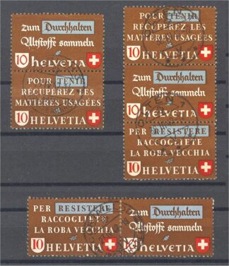 SWITZERLAND, 3 SE-TENANTS RECYCLING ISSUE 1943 USED