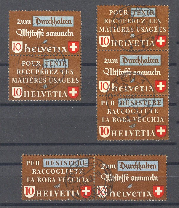 SWITZERLAND, 3 SE-TENANTS RECYCLING ISSUE 1943 USED