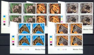 ZIMBABWE, FIRST SET 1980, WILD LIFE ANIMALS ETC. MNH BLOCKS OF 4