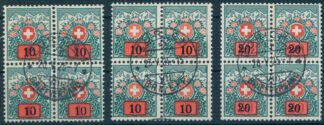 SWITZERLAND, POSTAGE DUE PROVISIONALS 1924, USED BLOCKS OF 4