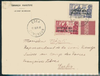 CAMEROON, SPITFIRE 1941, ON CENSORED LOCAL COVER <i>Kamerun, "Spitfire" 1941 auf zensurierter lokaler Postsendung.</i>