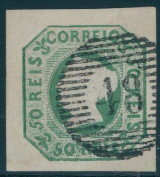 PORTUGAL 50 REIS 1850 SUPERB STAMP Cancel "48" (Angra) + CERTIFICATE / <i>PORTUGAL 50 REIS 1850, hervorragende Marke, Entwertung mit Nummernstempel 48 (Angra), mit Attest</i>