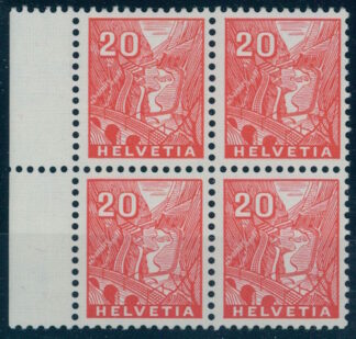 SWITZERLAND 20 c. TYPO 1934 ST. GOTTHARD RAILWAYBLOCK OF 4, NH