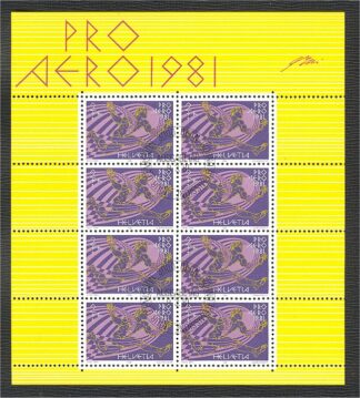 SWITZERLAND "PRO AERO 1981" MINI SHEET FDC CANCEL!  / <i>Schweiz „Pro Aero 1981“ – Kleinbogen auf Ersttagstempel, gestempelt</i>