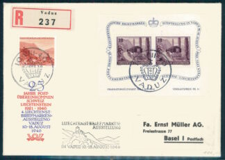 LIECHTENSTEIN, SOUVENIR SHEET "MALL COACH" FROM 1946 ON R-COVER