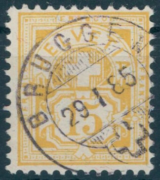 SWITZERLAND, 15 CENTIMES, SUPERB STAMP USED / <i>SCHWEIZ 15 Rp. gelb wunderbar gestempelt BRUGGEN</i>
