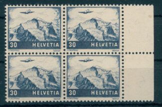 SWITZERLAND, AIRPOST 30  c. CHANGED COLOR grey-blue 1948, BLOCK OF 4, NEVER HINGED