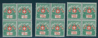 SWITZERLAND, FRANCHISE RARE SET 1927 WITHOUT NUMBER IN BLOCKS OF 4, NH