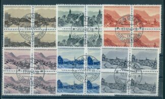 LIECHTENSTEIN, LANDSCAPES 1944 6 BLOCKS OF 4, FIRST DAY CANCEL VADUZ 17.VI.44 -18 / <i>iechtenstein, Landschaftsausgabe 1944: 6 Viererblocks, Ersttagsstempel Vaduz 17.VI.44 -18 </i>