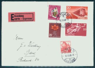 SWITZERLAND, 5 DIFFERENT STAMPS ON COVER 1948 SPECIAL DELIVERY form Thun to Basel/ <i>Schweiz, 5 verschiedene 20-Rp.-Marken auf Brief, 1948 Eilzustellung, von Thun nach Basel</i>