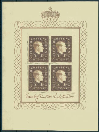 LIECHTENSTEIN, 5 Francs PRINCE FRANCIS II, MINISHEET, NEVER HINGED