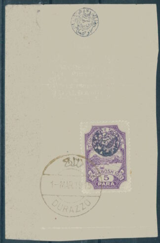 ALBANIA, LOCAL ISSUE "ESSAD POST" ON PIECE WITH IMPRINT "SÉCRÉTARIAT PRIVÉ DE S. A. LE PRINCE D' ALBANIE" 1912