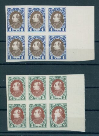 ALBANIA, NEVER ISSUED STAMPS 1 and 2 Fr. 1925 IN BLOCK OF 6, NEVER HINGED