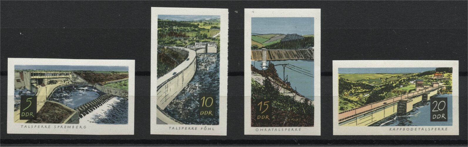 DDR, DAMS, IMPERFORATE SET 1968, NEVER HINGED / <i>DDR, Staudämme 1968, ungezähnter Satz, postfrisch</i>