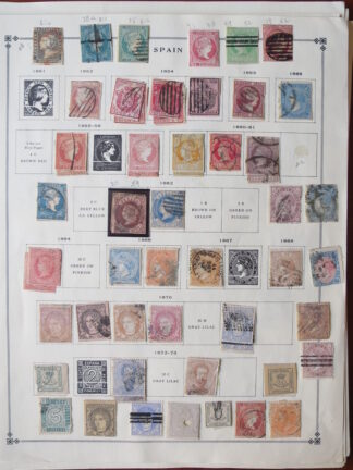SPAIN, COLLECTION ON LEAVES MIXED CONDITION / <i>Spanien, alte Sammlung auf Blättern</i>