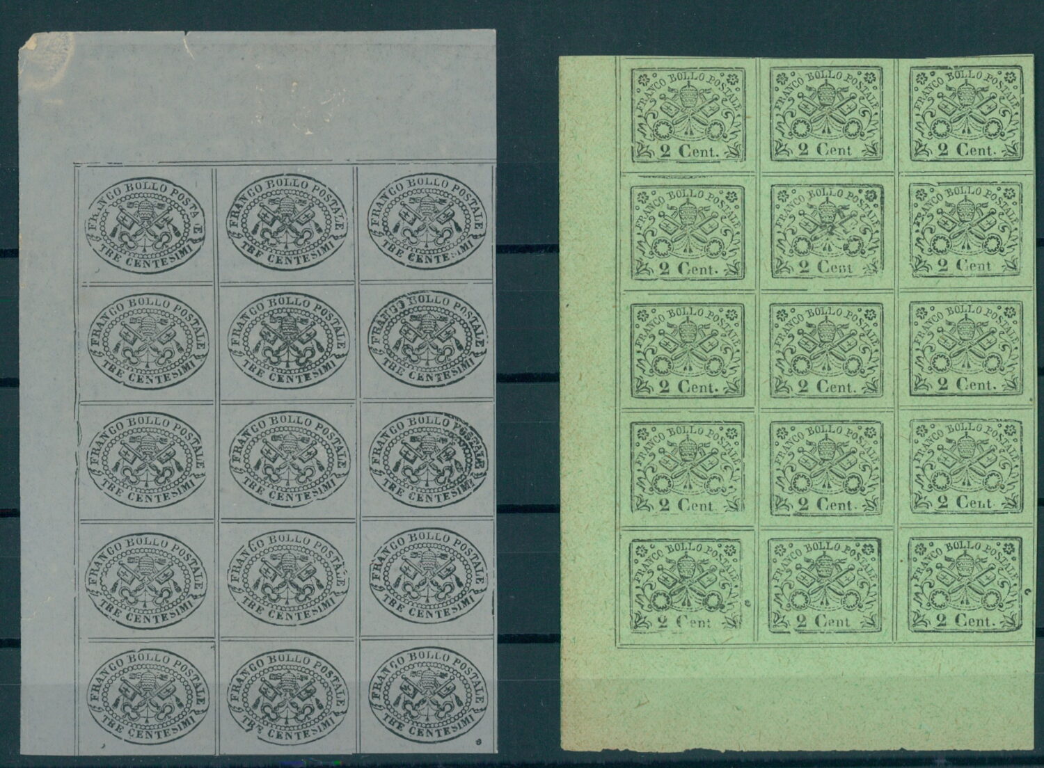 ITALY, PAPAL STATE, 5 DIFFERENT REPRINTS IN BLOCKS OF 15, ONE BLOCK OF 14 - Image 2