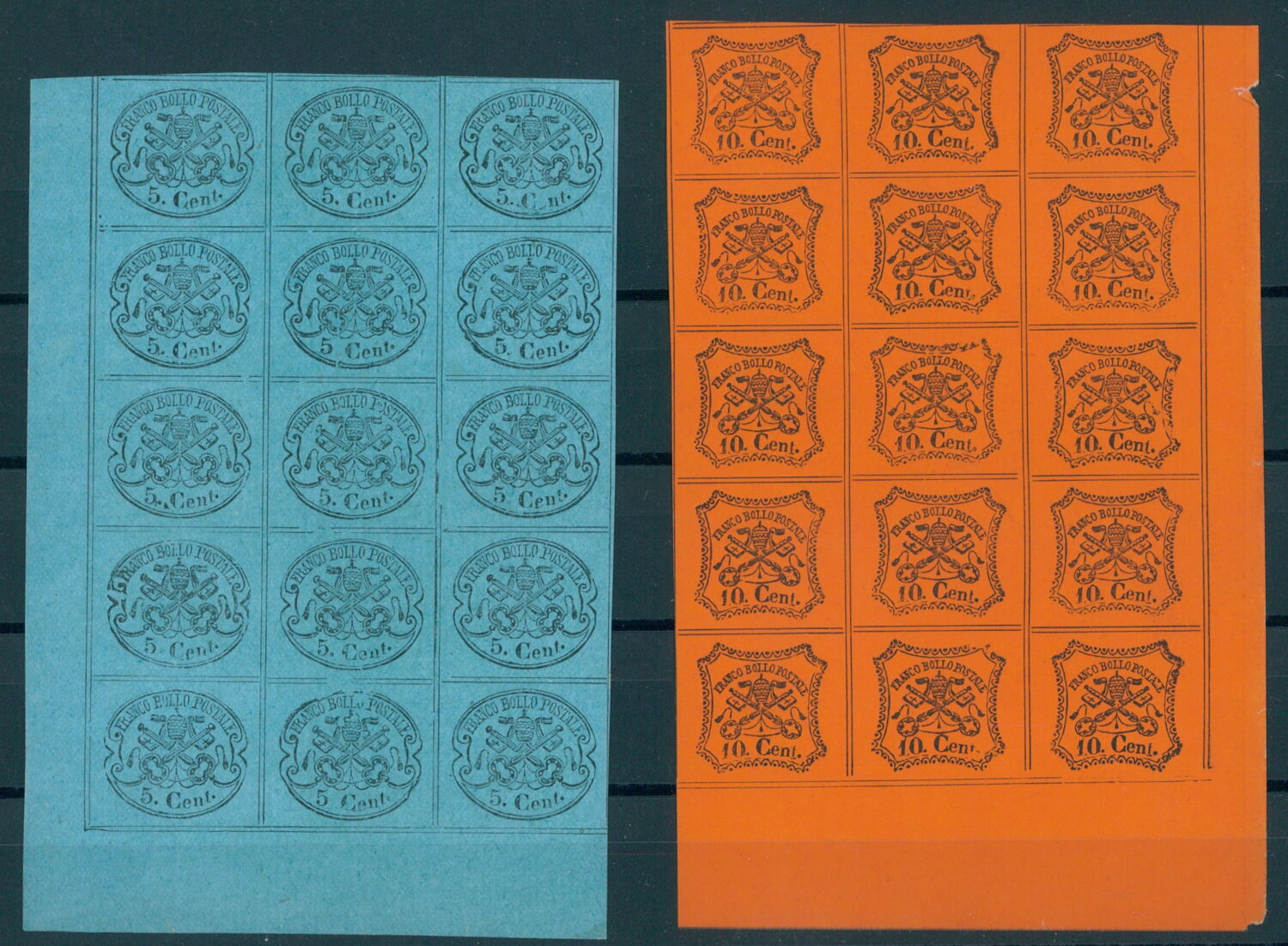 ITALY, PAPAL STATE, 5 DIFFERENT REPRINTS IN BLOCKS OF 15, ONE BLOCK OF 14 - Image 3